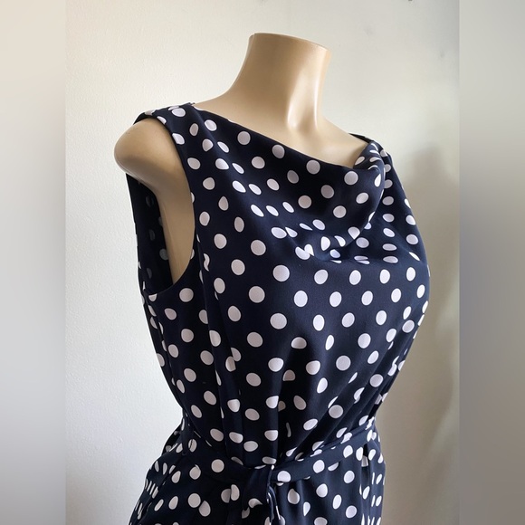 Jones New York Polka Dot Sleeveless Sheath Dress Navy Career Nautical Preppy 8 - Picture 5 of 11